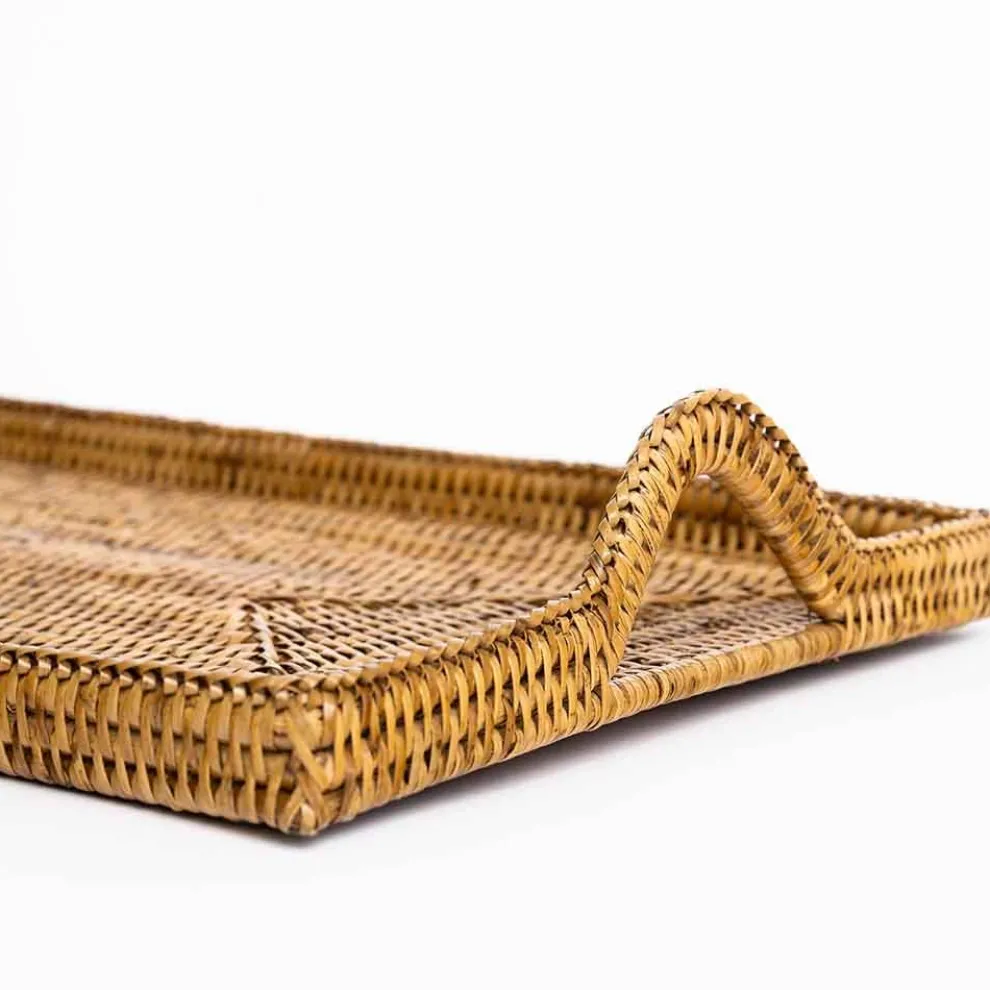 Woven Rattan Tray with Rainbow Handle