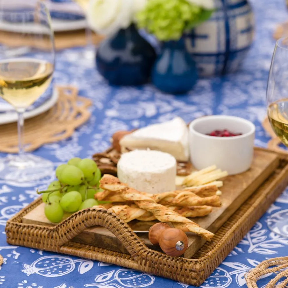 Woven Rattan Tray with Rainbow Handle