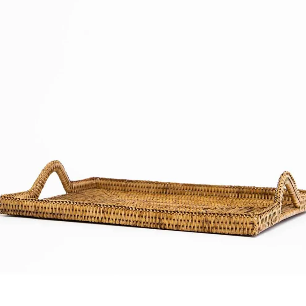 Woven Rattan Tray with Rainbow Handle