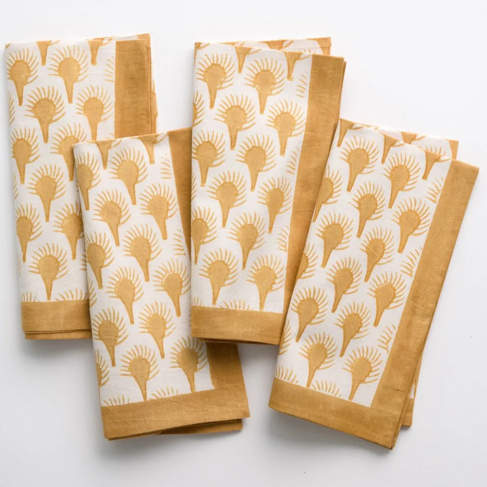 Geo Feather Ochre Napkin | Set of 4