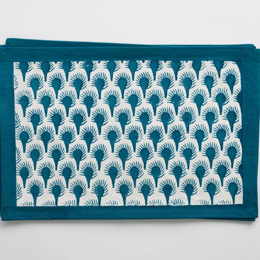 Geo Feather Teal Placemats | Set of 4