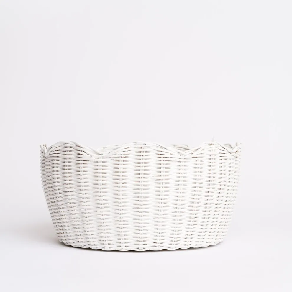 White Wicker Scalloped Bowl