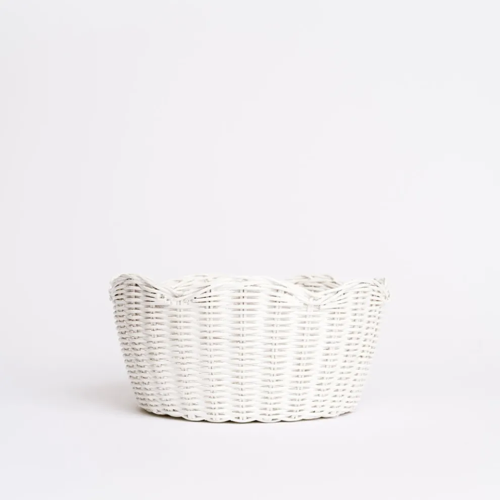 White Wicker Scalloped Bowl