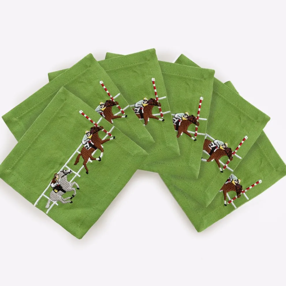 Finish line horse race embroidered cocktail napkins