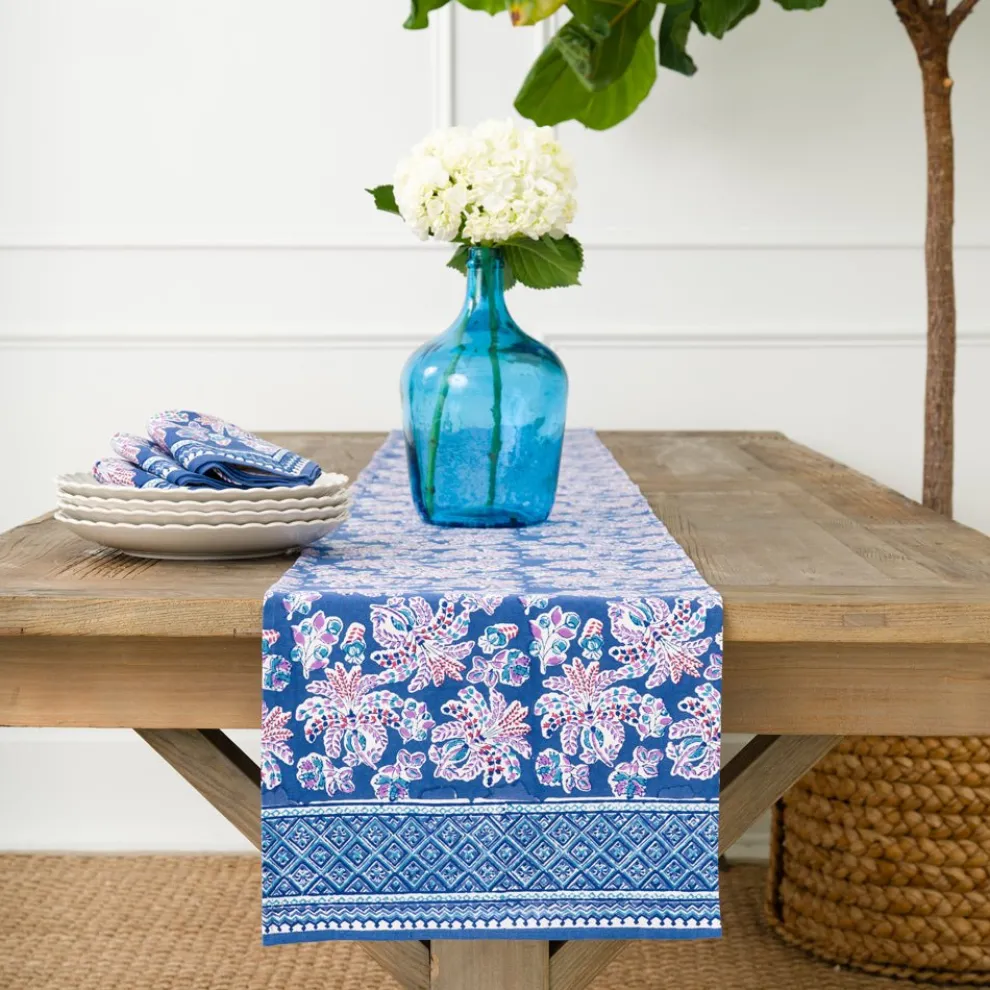Grecian Palm Blue & Orchid Table Runner