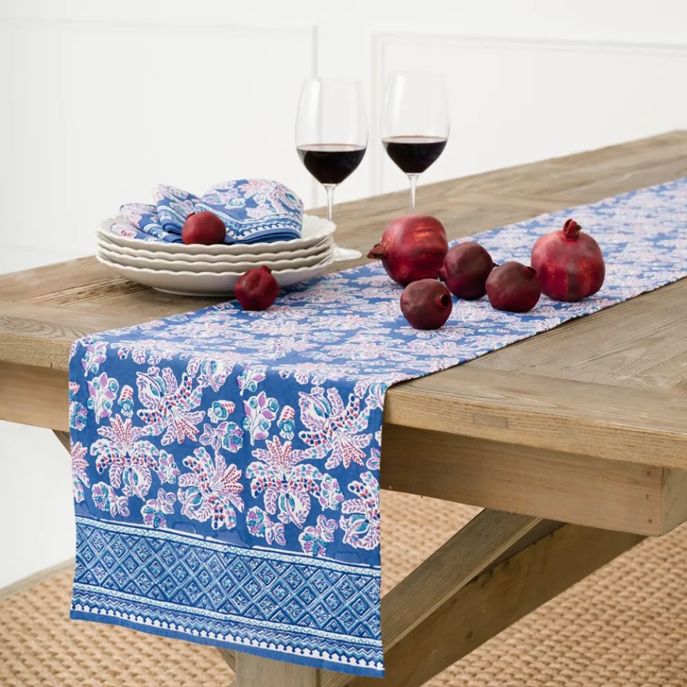 Grecian Palm Blue & Orchid Table Runner