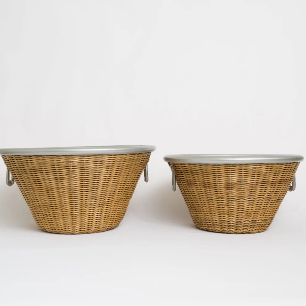 Natural Wicker and Aluminum Ice Bucket with Handles