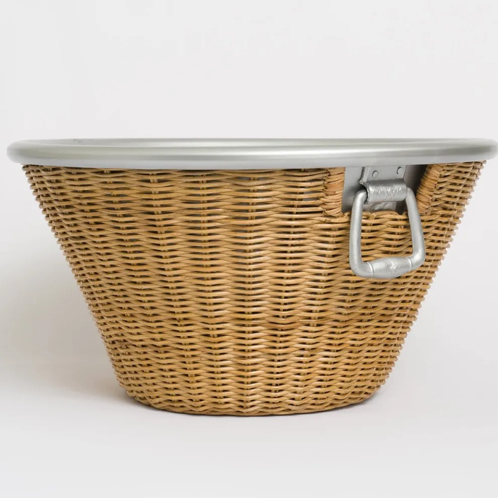 Natural Wicker and Aluminum Ice Bucket with Handles