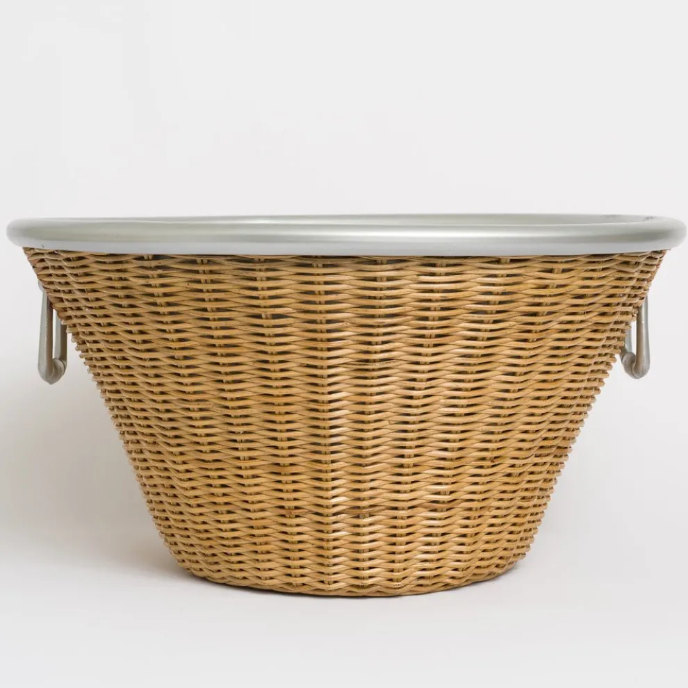 Natural Wicker and Aluminum Ice Bucket with Handles