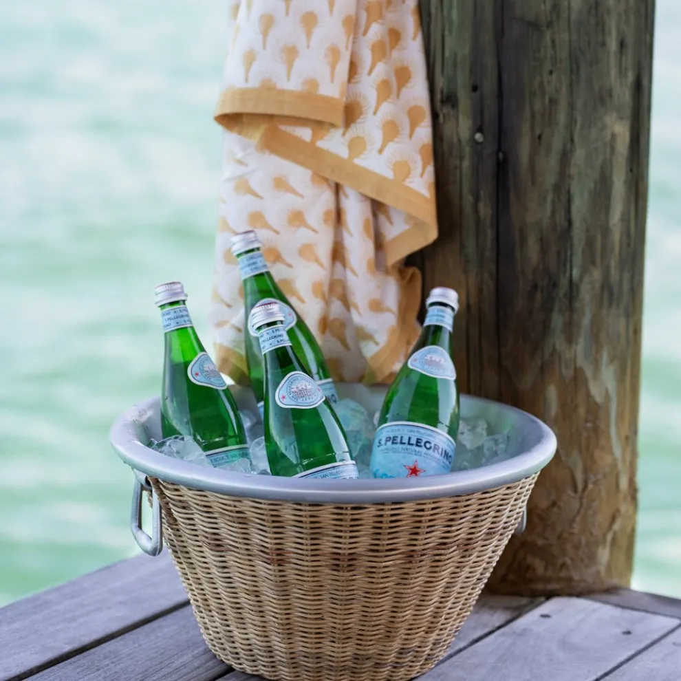 Natural Wicker and Aluminum Ice Bucket with Handles