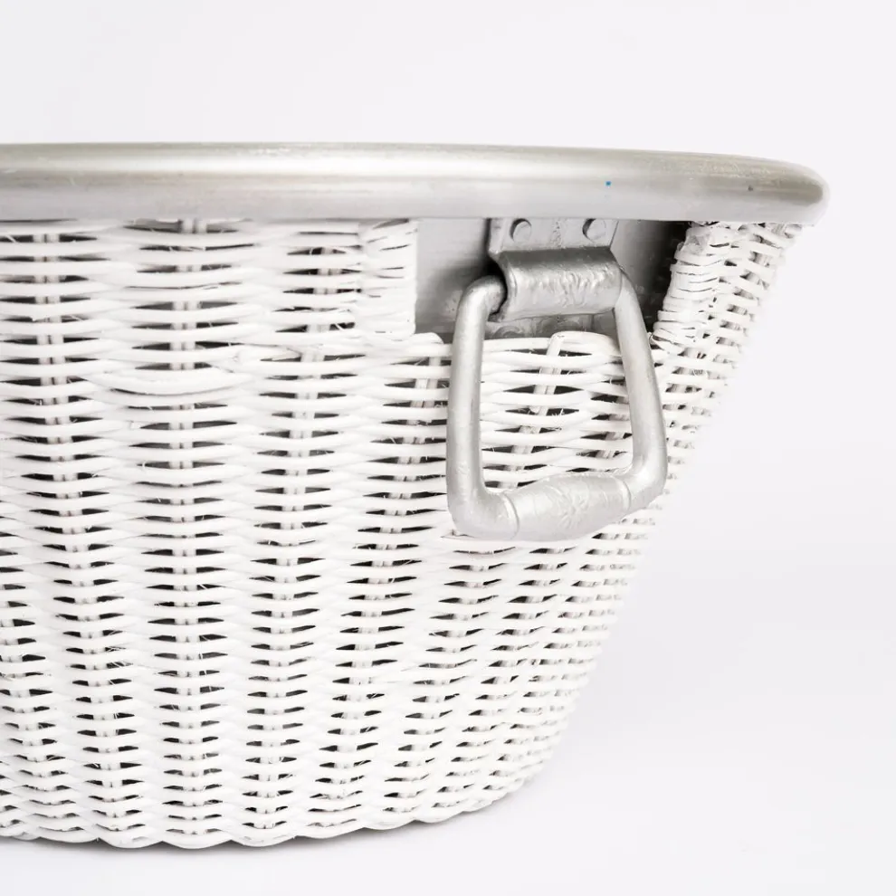 White Wicker and Aluminum Ice Bucket with Handles