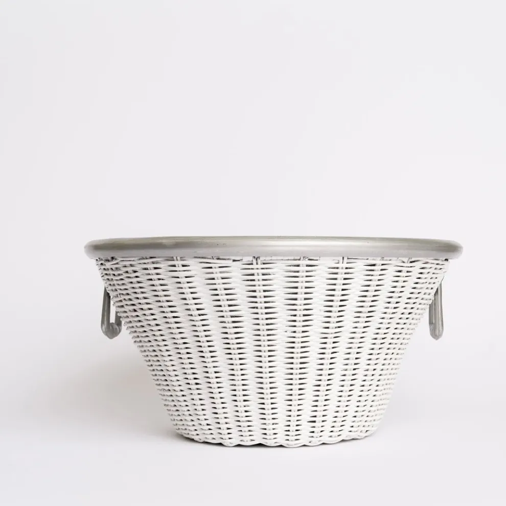 White Wicker and Aluminum Ice Bucket with Handles