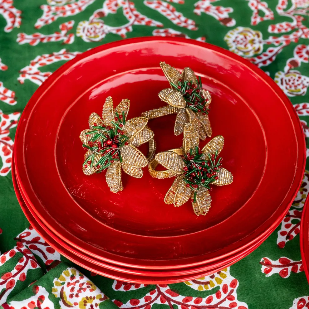 Multi Flower Beaded Napkin Ring | Set of 4