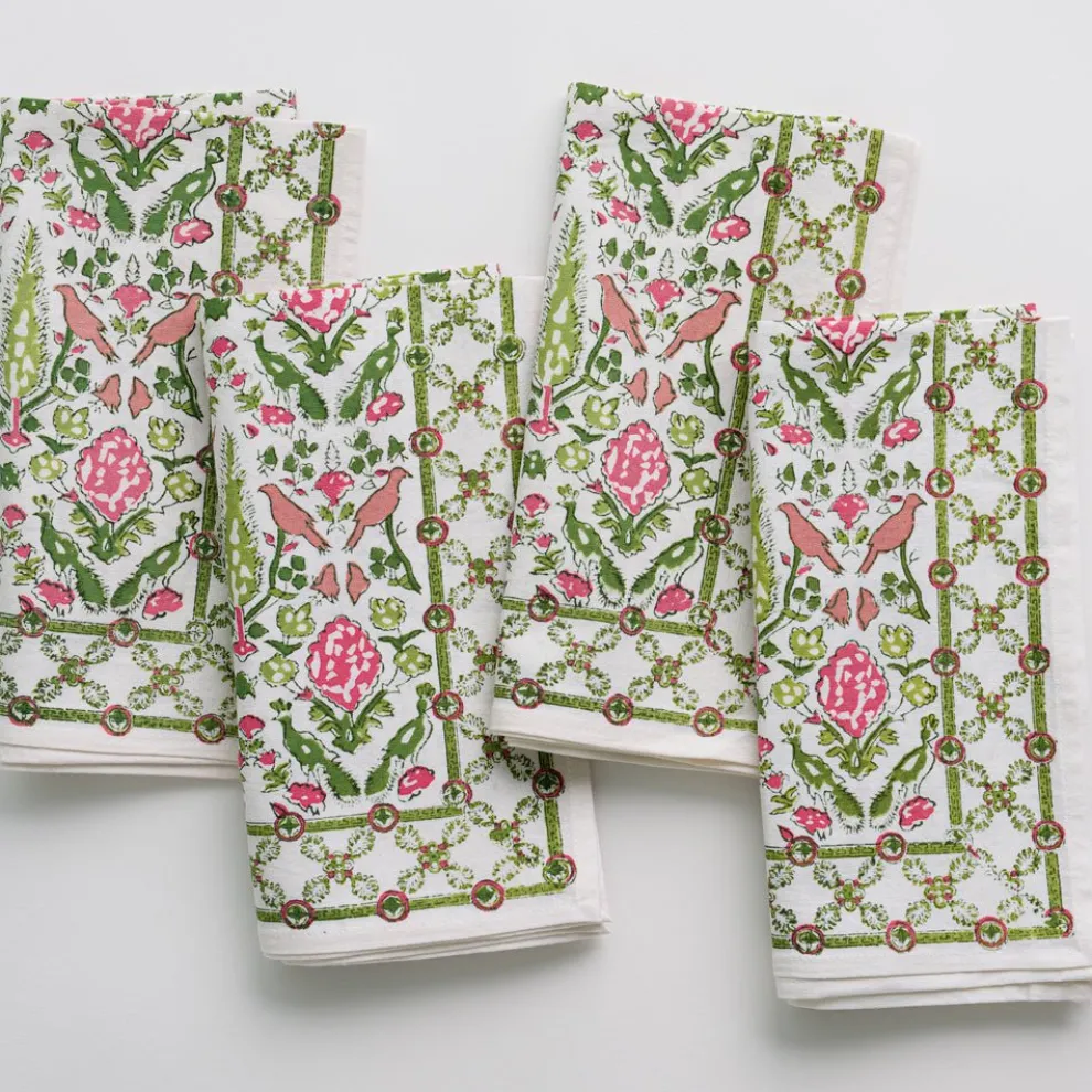 Dove & Cypress Pink & Green Napkin | Set of 4