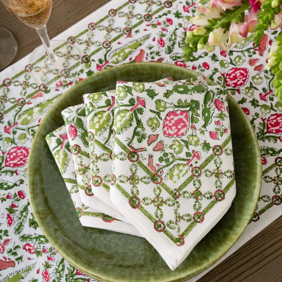 Dove & Cypress Pink & Green Napkin | Set of 4