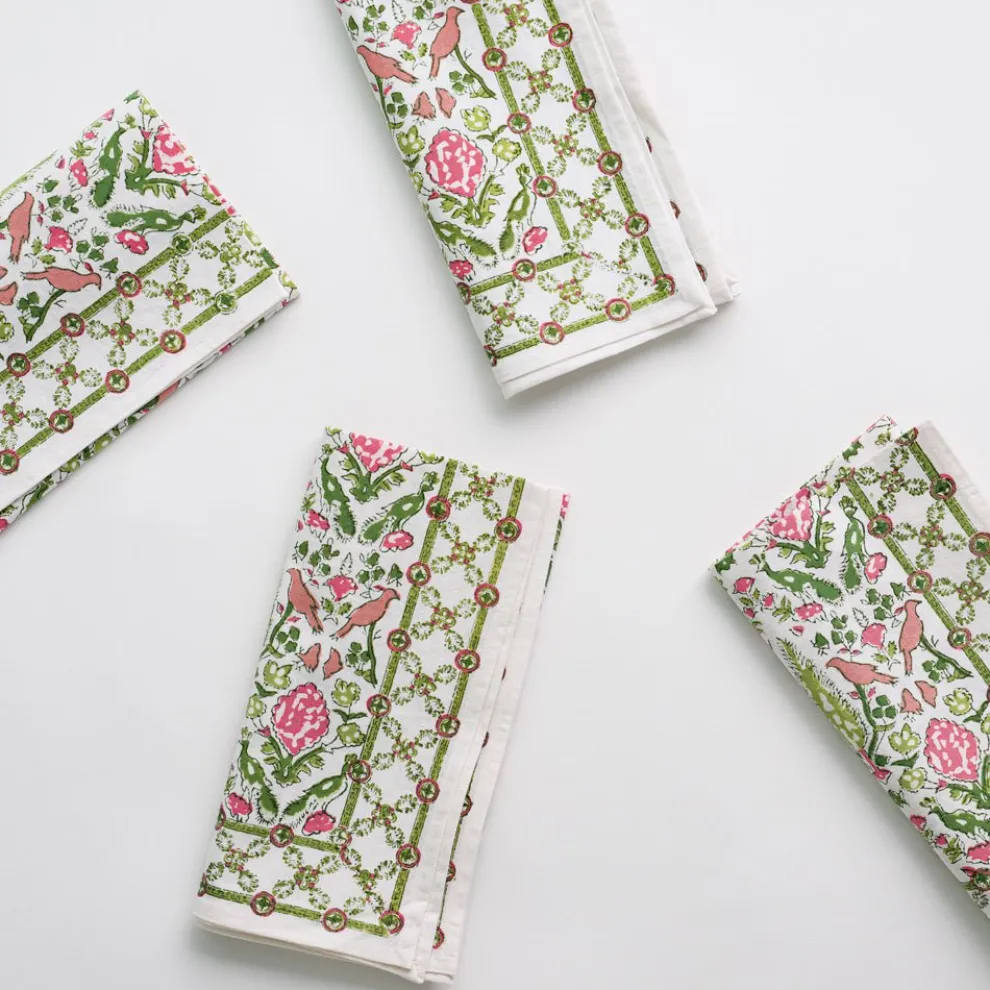 Dove & Cypress Pink & Green Napkin | Set of 4