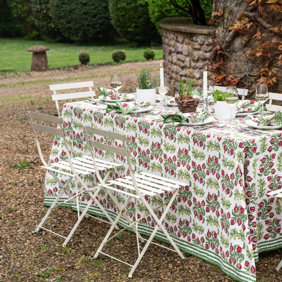 Pom Bells Basil & Magenta Tablecloth