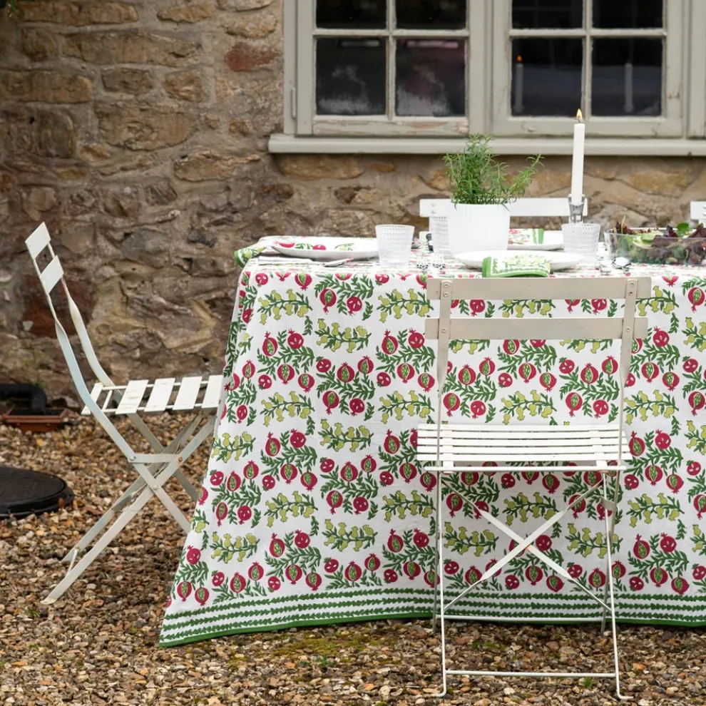 Pom Bells Basil & Magenta Tablecloth