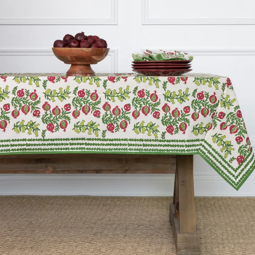 Pom Bells Basil & Magenta Tablecloth