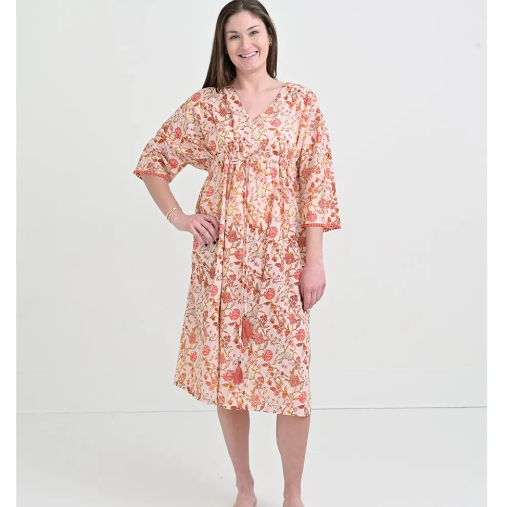Mila Floral Blush Long Caftan Coverup