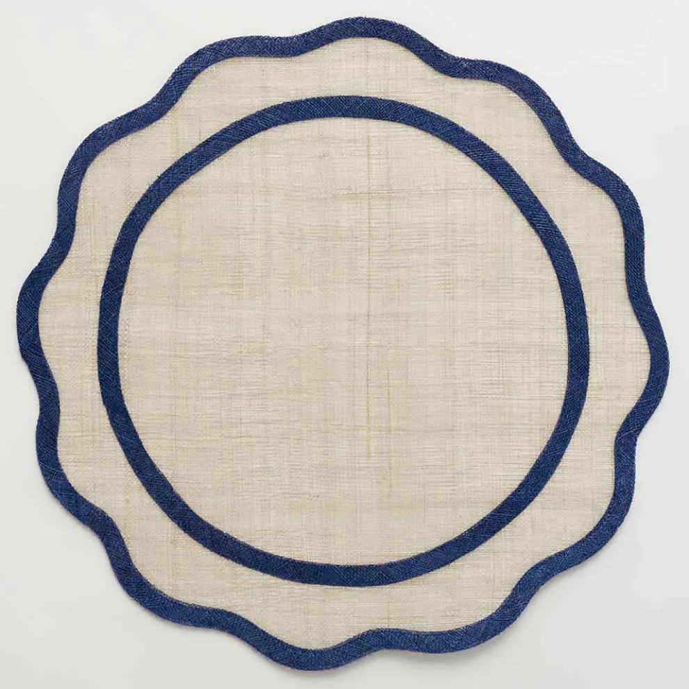 Navy Blue Scalloped Edge Natural Fiber Round Placemats