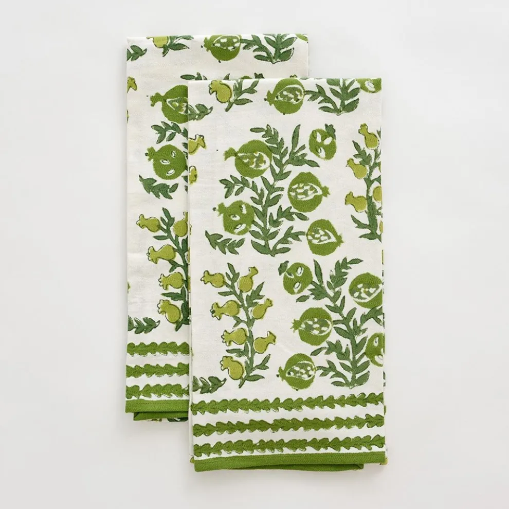 Pom Bells Green Tea Towels | Set of 2
