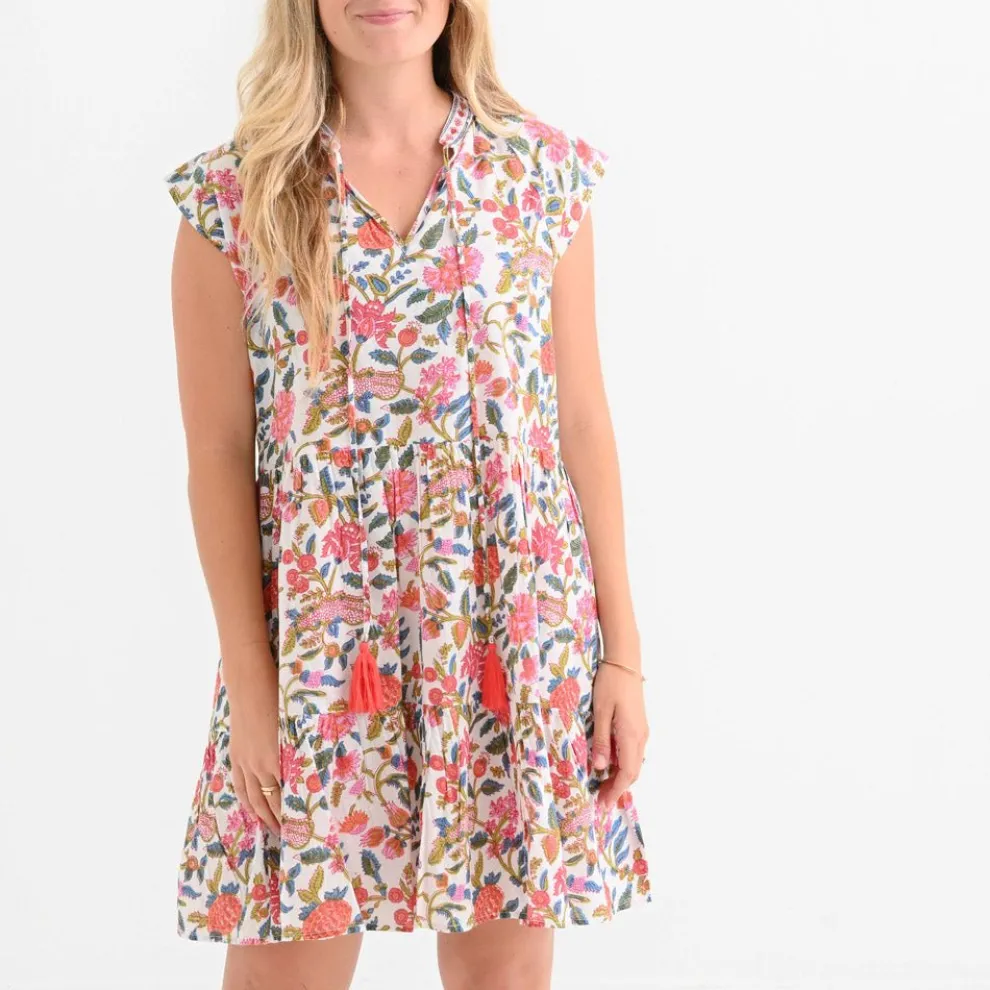 Cabana Garden Cap Sleeve Flounce Dress
