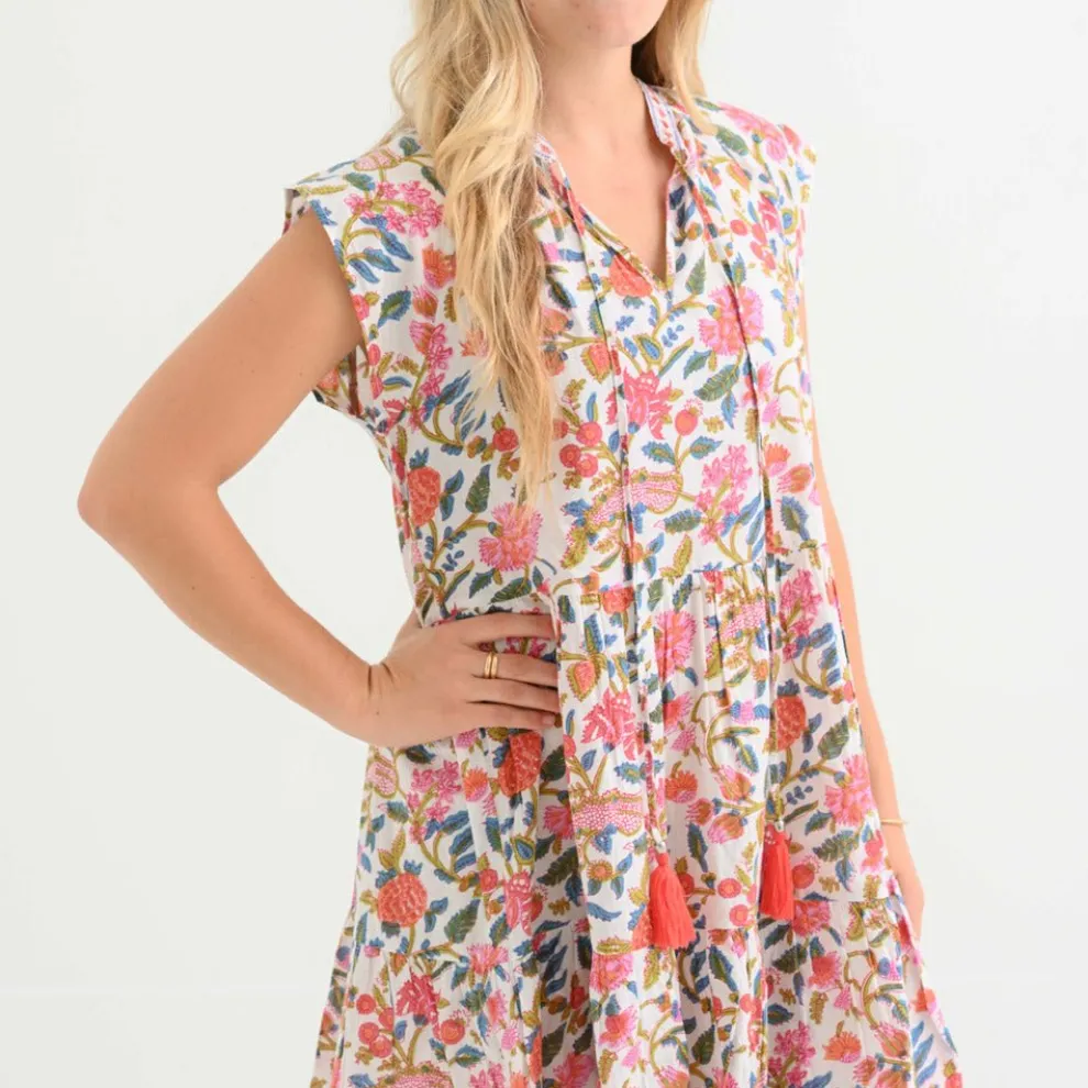 Cabana Garden Cap Sleeve Flounce Dress