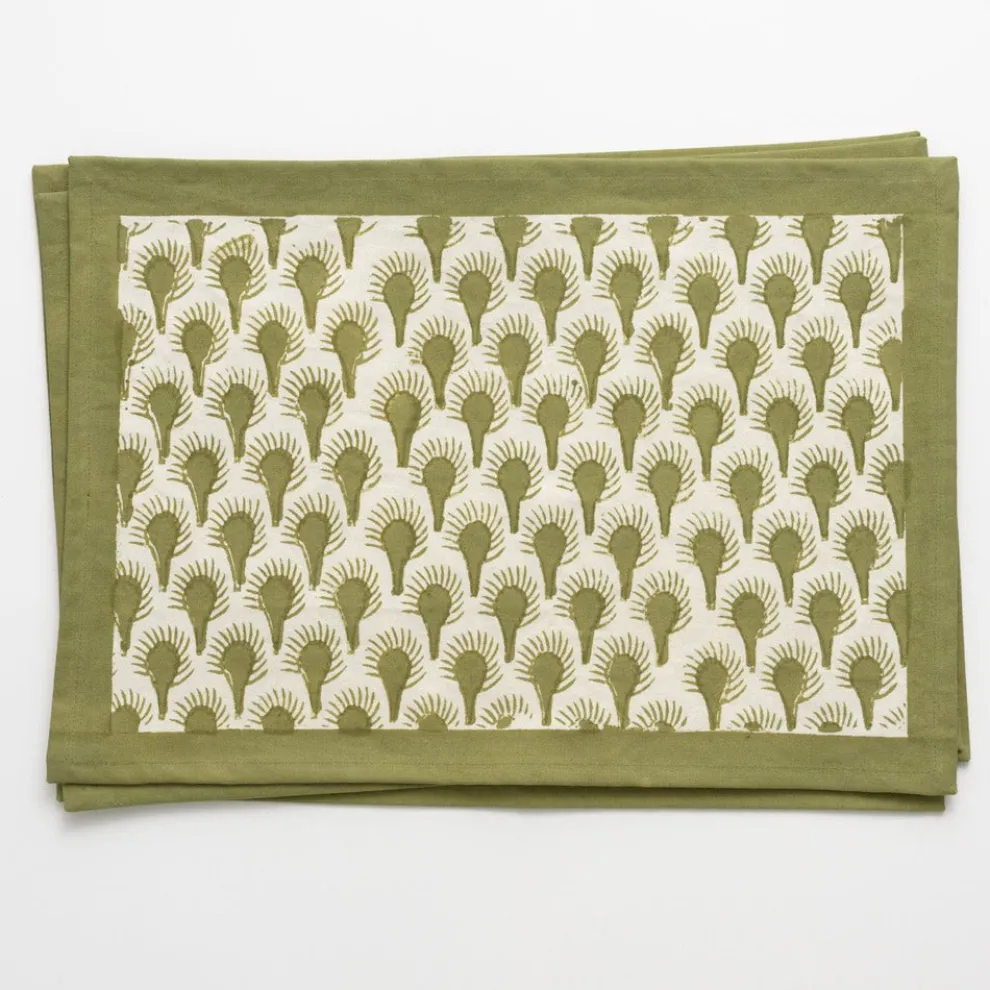 Geo Feather Moss Placemats | Set of 4