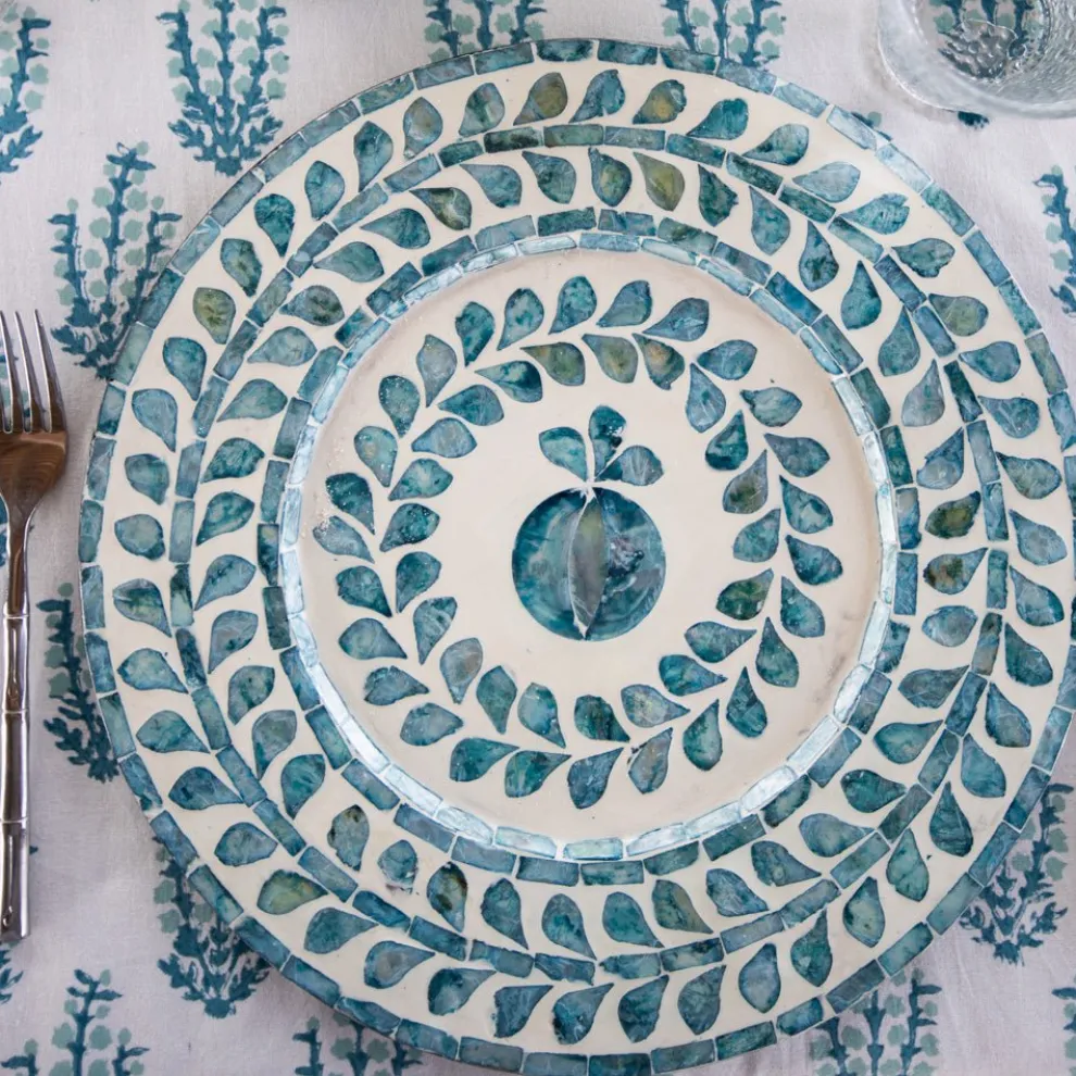 Capiz Shell Pomegranate Charger Teal | Set of 4
