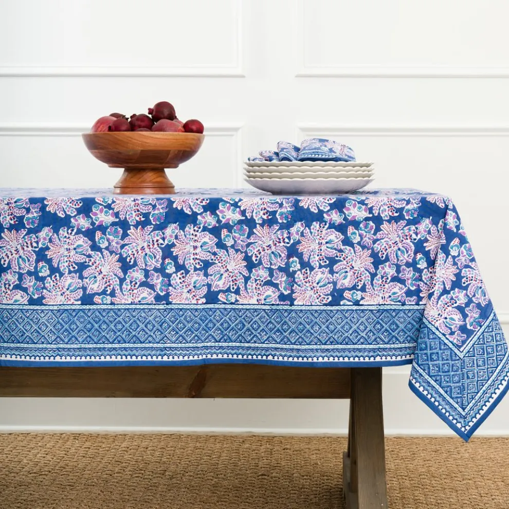 Grecian Palm Blue & Orchid Tablecloth
