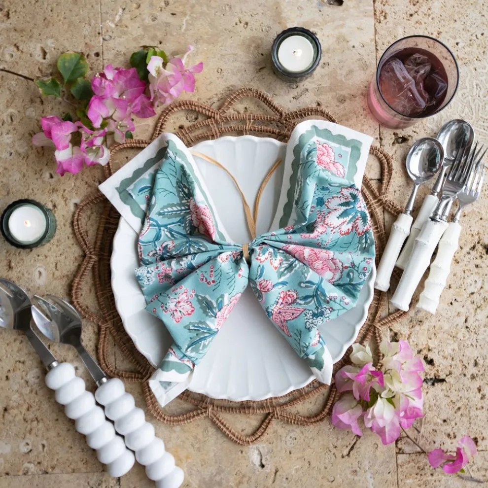 Butterfly Garden Aqua & Rose Napkin | Set of 4