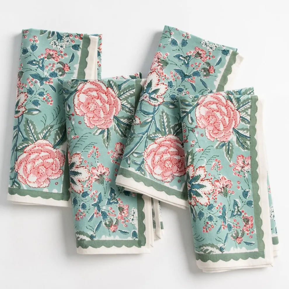 Butterfly Garden Aqua & Rose Napkin | Set of 4