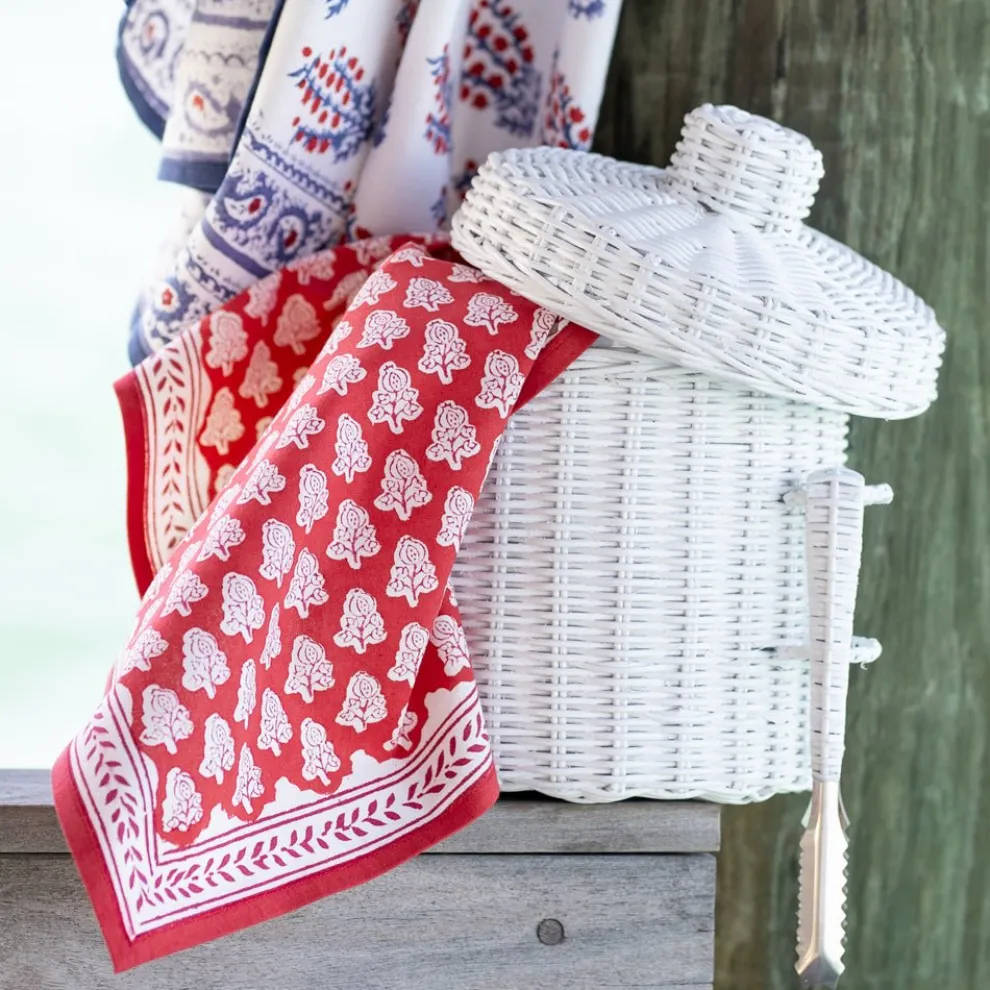 White Wicker Lidded Ice Bucket