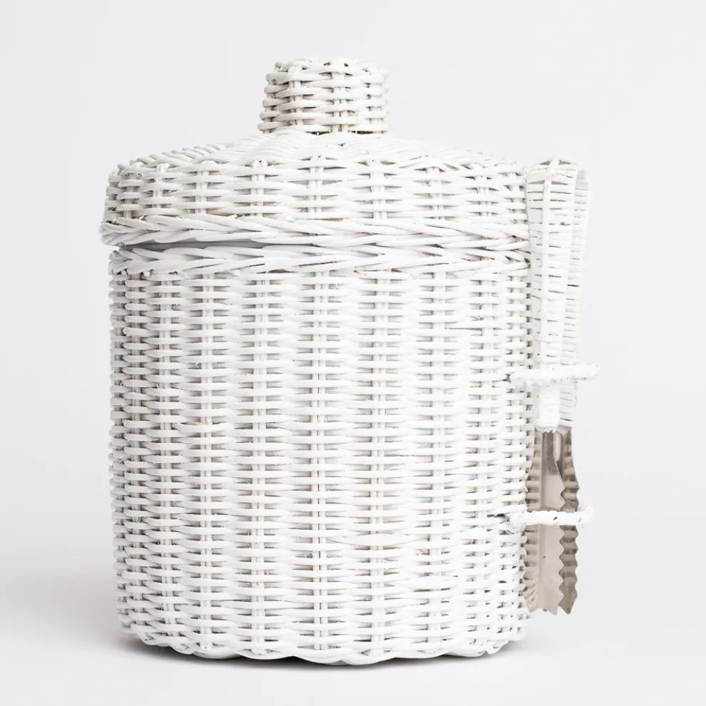 White Wicker Lidded Ice Bucket