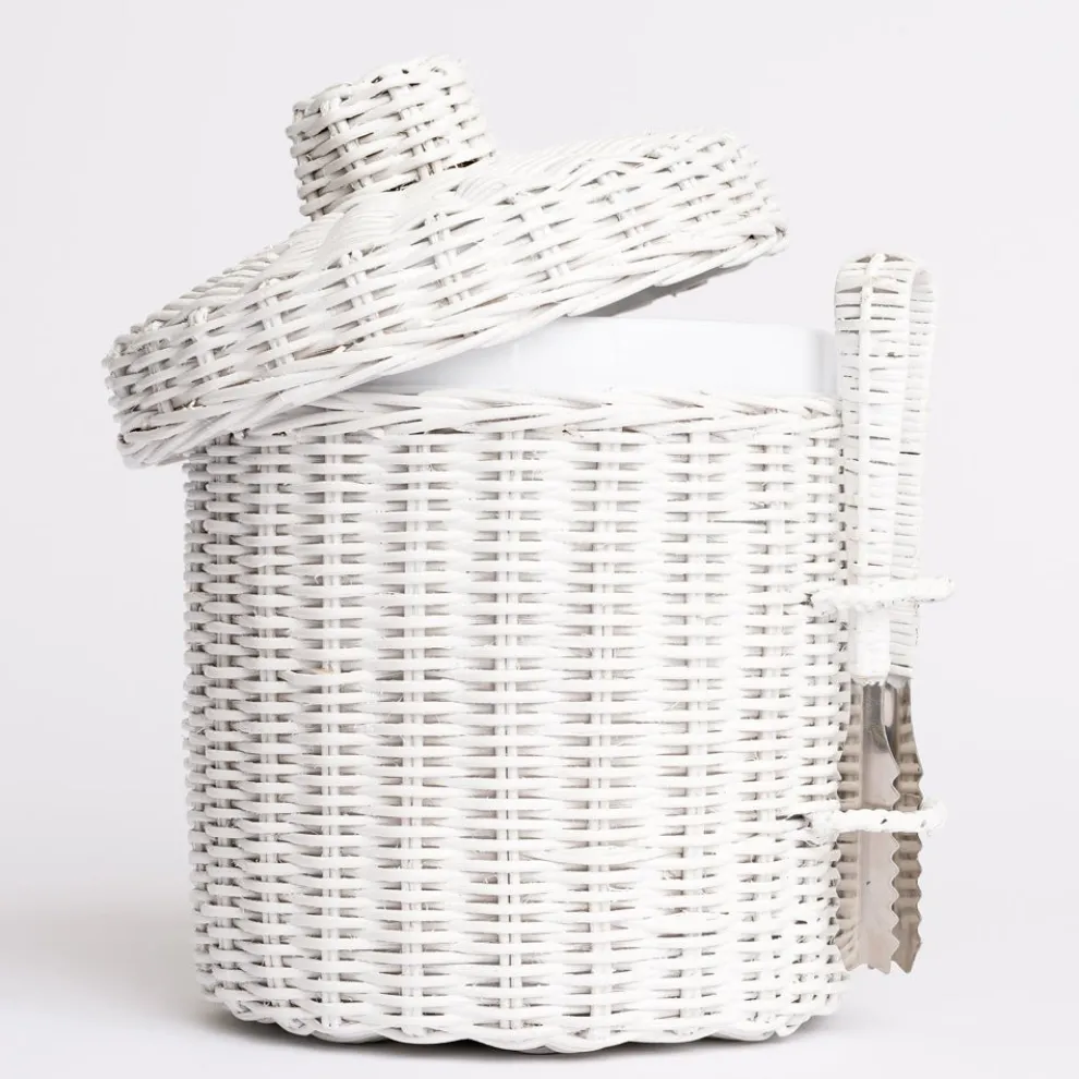 White Wicker Lidded Ice Bucket