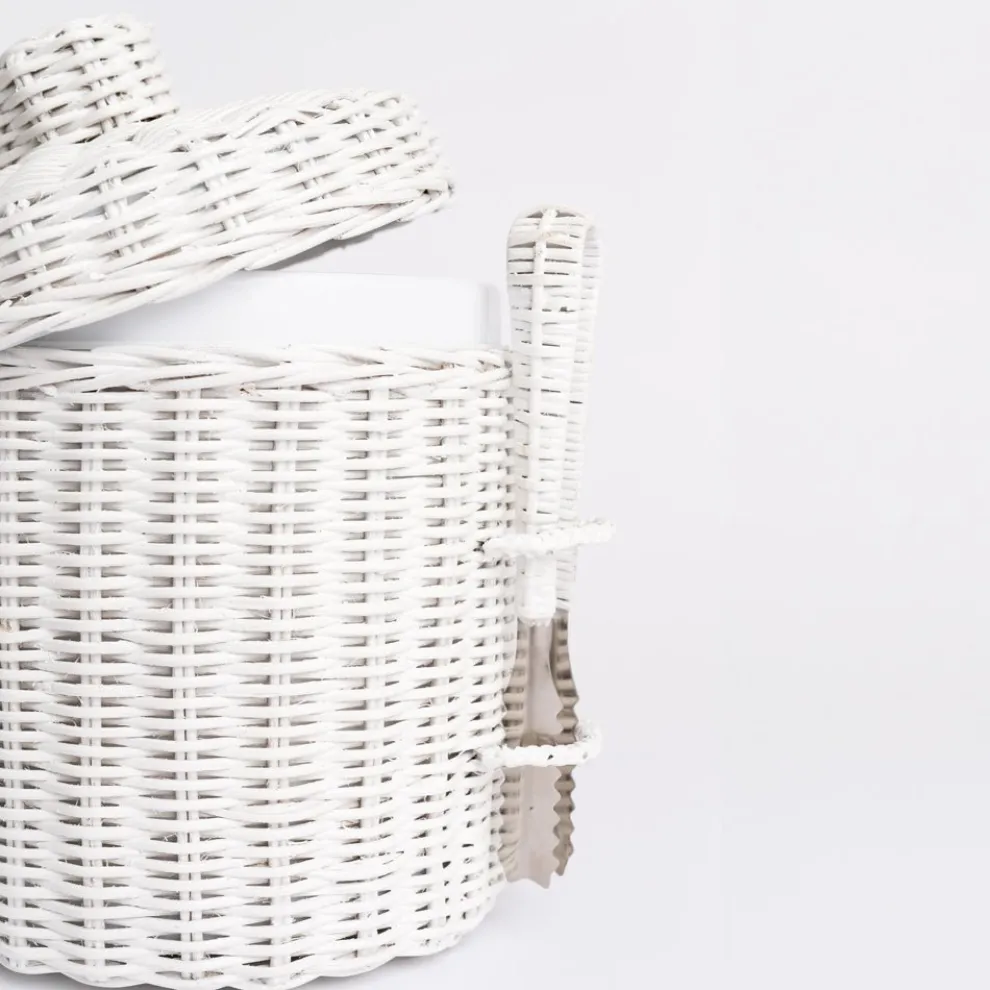 White Wicker Lidded Ice Bucket