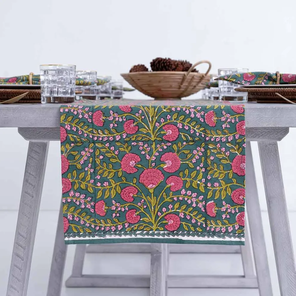 Cactus Flower Jade Table Runner