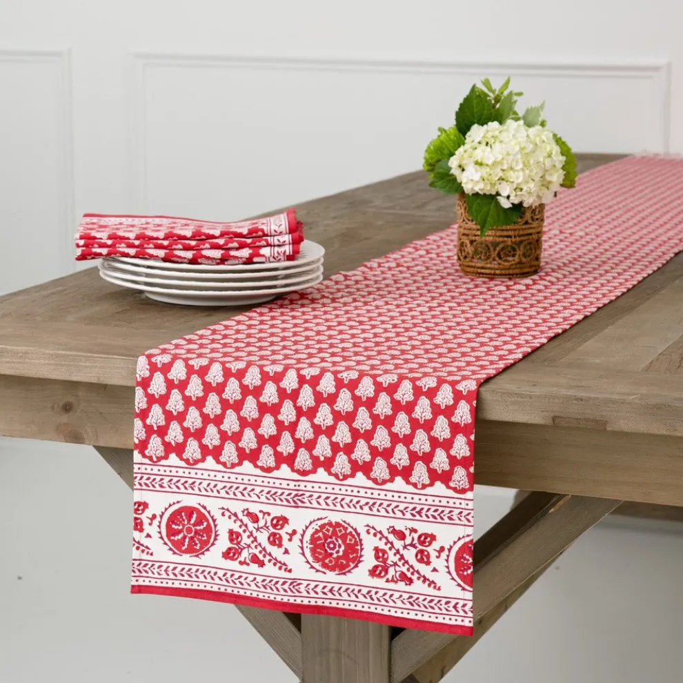 Pom Buti Red Table Runner