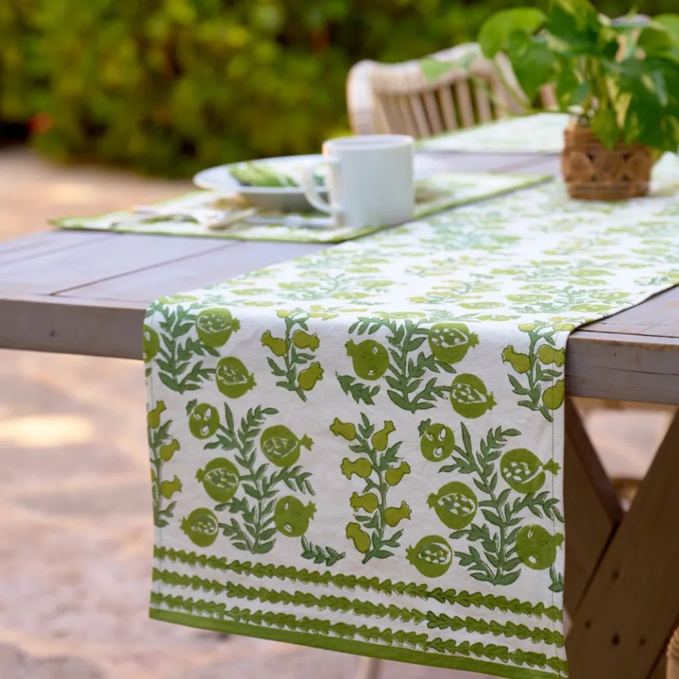Pom Bells Green Table Runner