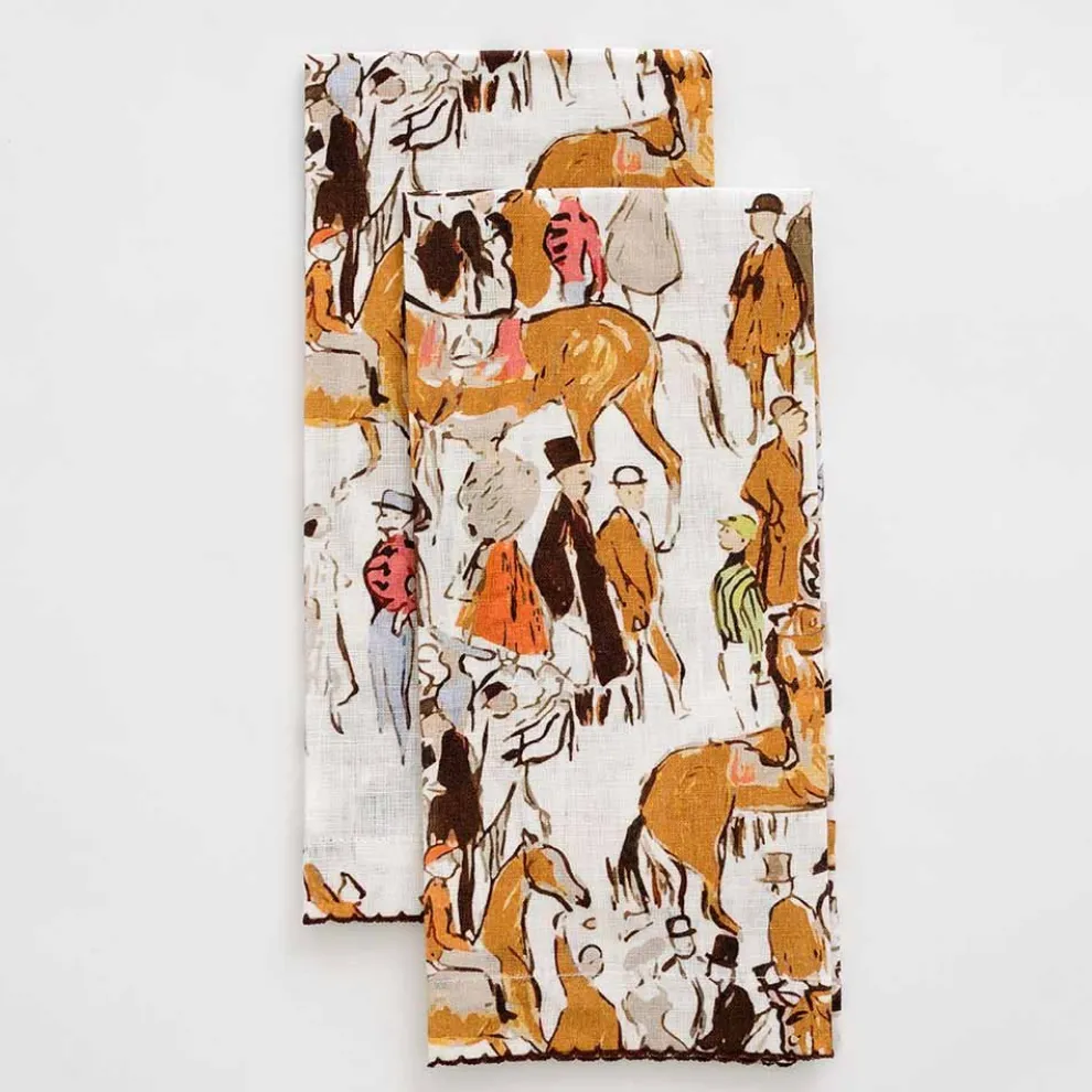 Paddock Scene Linen Fingertip Towels | Set of 2