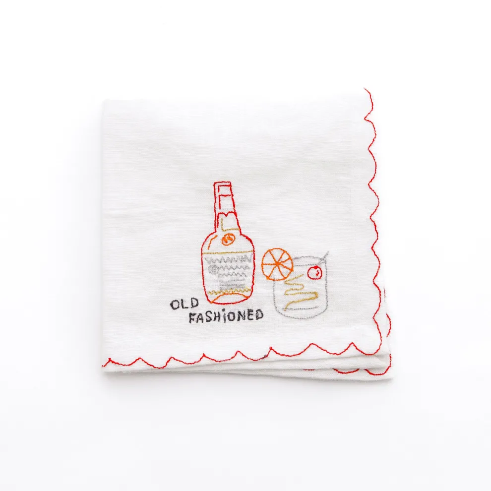 Mixed Drink Embroidered Linen Cocktail Napkins | Set of 6