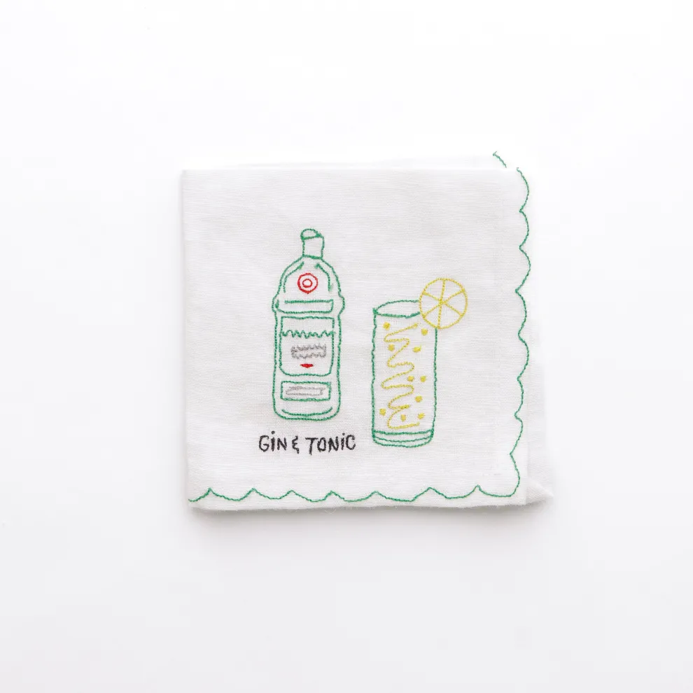 Mixed Drink Embroidered Linen Cocktail Napkins | Set of 6