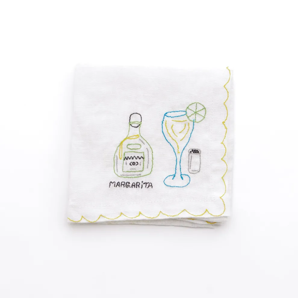 Mixed Drink Embroidered Linen Cocktail Napkins | Set of 6