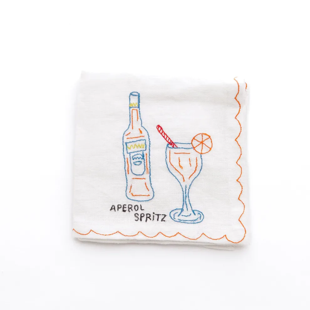 Mixed Drink Embroidered Linen Cocktail Napkins | Set of 6