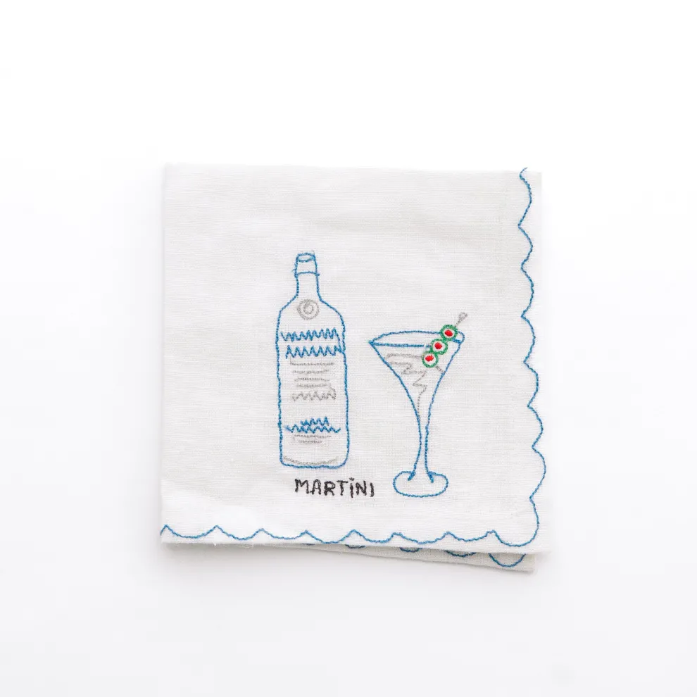 Mixed Drink Embroidered Linen Cocktail Napkins | Set of 6