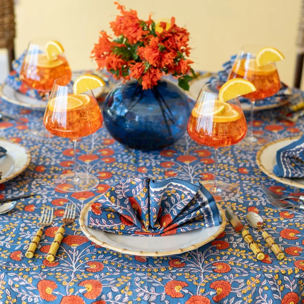 Cactus Flower Blue & Poppy Napkin | Set of 4