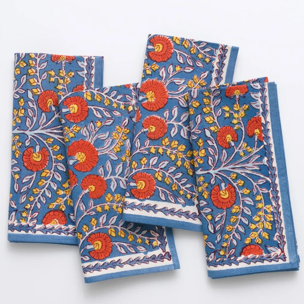 Cactus Flower Blue & Poppy Napkin | Set of 4