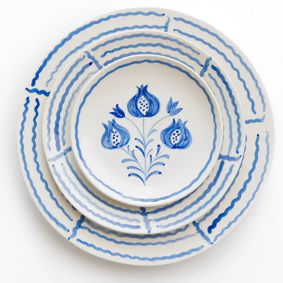 Pomegranate Trio Sketch Cobalt Blue Dinner Plate | Set of 2