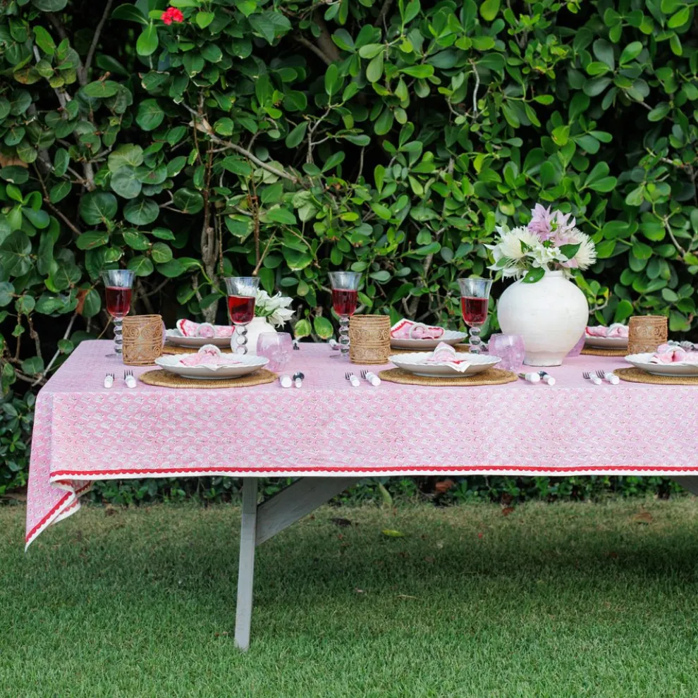 Pom Buti Pink Tablecloth